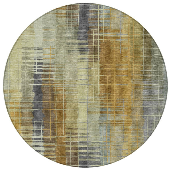 HomeRoots 8' Artichoke Green & Gold Round Area Rug - Stylish, Washable, Durable for Indoor/Outdoor Use 640872