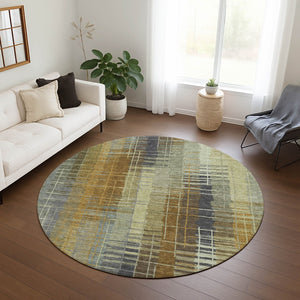 HomeRoots 8' Artichoke Green & Gold Round Area Rug - Stylish, Washable, Durable for Indoor/Outdoor Use 640872