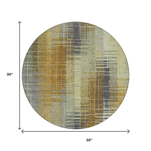HomeRoots 8' Artichoke Green & Gold Round Area Rug - Stylish, Washable, Durable for Indoor/Outdoor Use 640872