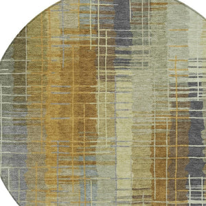 HomeRoots 8' Artichoke Green & Gold Round Area Rug - Stylish, Washable, Durable for Indoor/Outdoor Use 640872