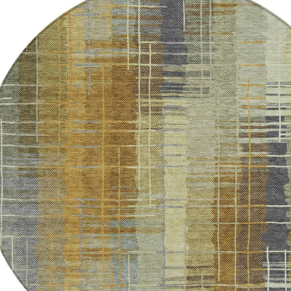 HomeRoots 8' Artichoke Green & Gold Round Area Rug - Stylish, Washable, Durable for Indoor/Outdoor Use 640872