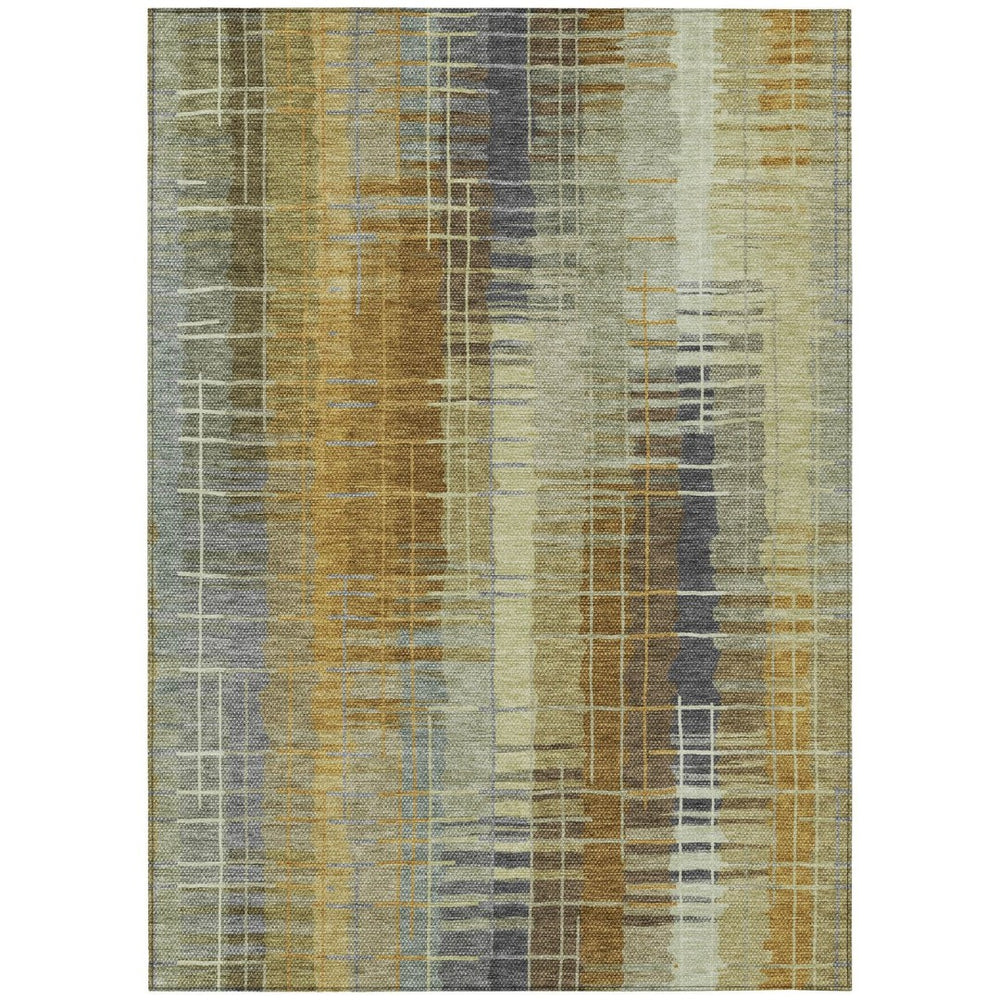 HomeRoots 10' Artichoke Green & Gold Striped Washable Area Rug - Durable, Stylish, Indoor & Outdoor Versatility! 640875