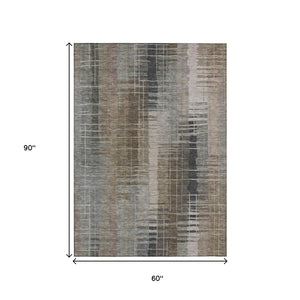 HomeRoots 5' X 8' Brown and Gray Striped Area Rug - Durable, Washable Design for Indoor and Outdoor Spaces 640877