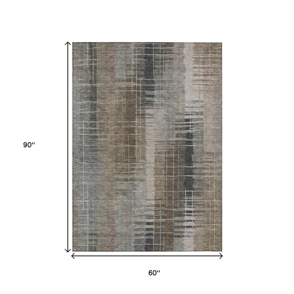 HomeRoots 5' X 8' Brown and Gray Striped Area Rug - Durable, Washable Design for Indoor and Outdoor Spaces 640877
