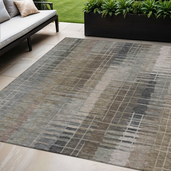HomeRoots 5' X 8' Brown and Gray Striped Area Rug - Durable, Washable Design for Indoor and Outdoor Spaces 640877