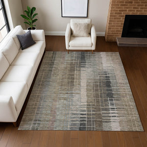 HomeRoots 5' X 8' Brown and Gray Striped Area Rug - Durable, Washable Design for Indoor and Outdoor Spaces 640877