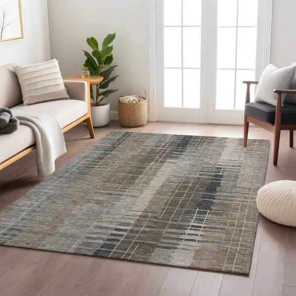HomeRoots 5' X 8' Brown and Gray Striped Area Rug - Durable, Washable Design for Indoor and Outdoor Spaces 640877