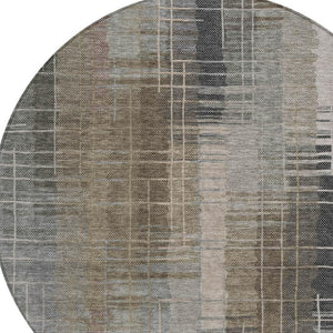 HomeRoots 8' Round Striped Area Rug in Brown and Gray - Washable, Durable, Ideal for Indoor & Outdoor Spaces 640878