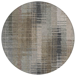 HomeRoots 8' Round Striped Area Rug in Brown and Gray - Washable, Durable, Ideal for Indoor & Outdoor Spaces 640878