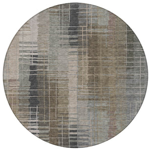 HomeRoots 8' Round Striped Area Rug in Brown and Gray - Washable, Durable, Ideal for Indoor & Outdoor Spaces 640878