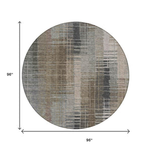 HomeRoots 8' Round Striped Area Rug in Brown and Gray - Washable, Durable, Ideal for Indoor & Outdoor Spaces 640878