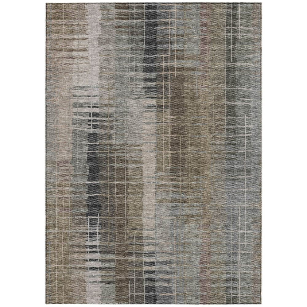 HomeRoots 9' X 12' Brown and Gray Striped Washable Area Rug for Indoor & Outdoor Use - Durable, Stylish, Easy Care 640880