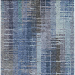 HomeRoots 5' Stylish Denim & Sky Blue Striped Washable Area Rug for Indoor/Outdoor Spaces - Durable & Easy Care! 640883