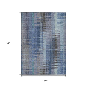 HomeRoots 5' Stylish Denim & Sky Blue Striped Washable Area Rug for Indoor/Outdoor Spaces - Durable & Easy Care! 640883