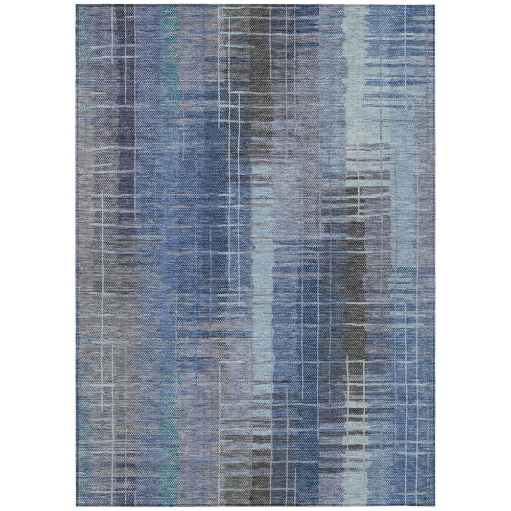 HomeRoots 5' Stylish Denim & Sky Blue Striped Washable Area Rug for Indoor/Outdoor Spaces - Durable & Easy Care! 640883