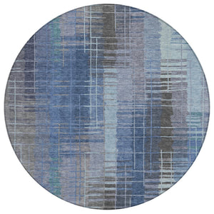 HomeRoots 8' Denim Blue & Sky Blue Round Striped Washable Area Rug – Stylish, Durable, Perfect for Indoors & Outdoors! 640884