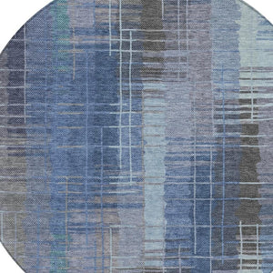 HomeRoots 8' Denim Blue & Sky Blue Round Striped Washable Area Rug – Stylish, Durable, Perfect for Indoors & Outdoors! 640884
