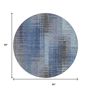 HomeRoots 8' Denim Blue & Sky Blue Round Striped Washable Area Rug – Stylish, Durable, Perfect for Indoors & Outdoors! 640884