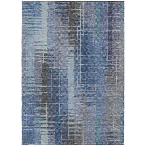 HomeRoots 8' X 10' Coastal Blue Striped Washable Area Rug - Durable, Stylish for Indoor & Outdoor Spaces 640885