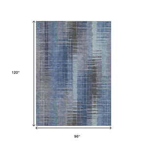 HomeRoots 8' X 10' Coastal Blue Striped Washable Area Rug - Durable, Stylish for Indoor & Outdoor Spaces 640885