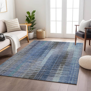 HomeRoots 8' X 10' Coastal Blue Striped Washable Area Rug - Durable, Stylish for Indoor & Outdoor Spaces 640885