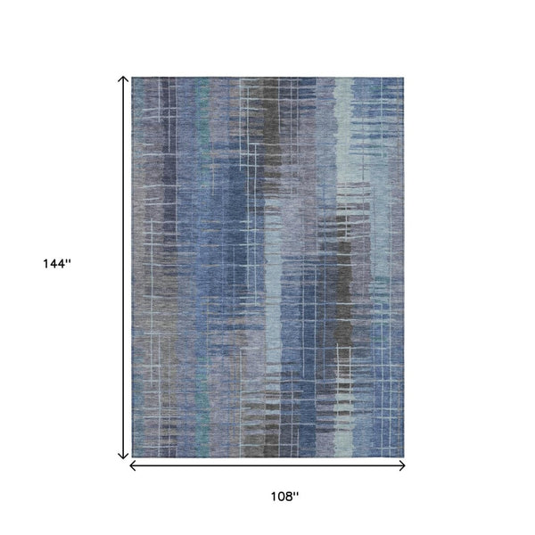 HomeRoots 9' Stylish Denim Blue & Sky Blue Striped Washable Indoor-Outdoor Area Rug - Durable & Easy Care 640886