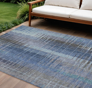 HomeRoots 9' Stylish Denim Blue & Sky Blue Striped Washable Indoor-Outdoor Area Rug - Durable & Easy Care 640886