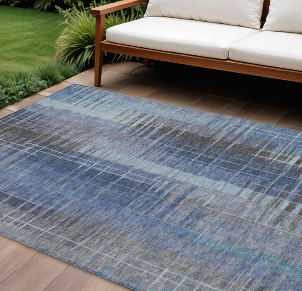 HomeRoots 10' Coastal Charm Denim Blue & Sky Blue Striped Washable Area Rug for Indoor & Outdoor Use 640887