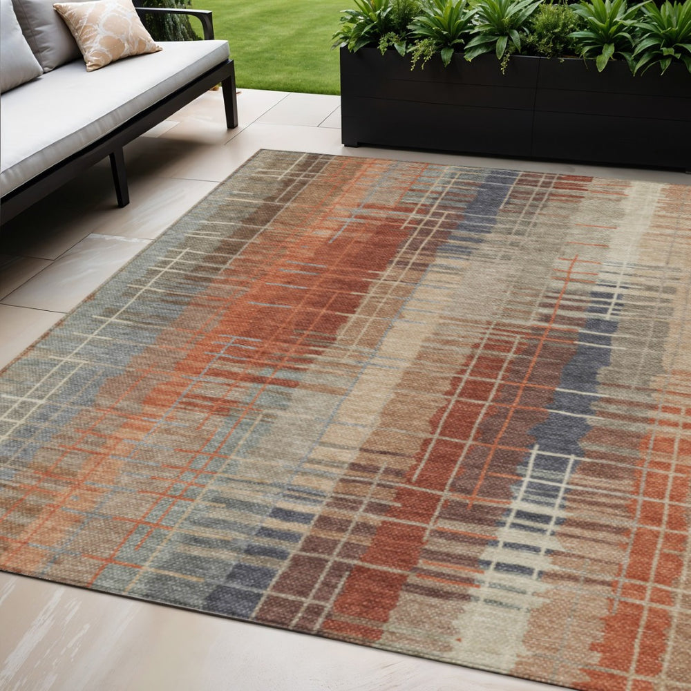 HomeRoots 5' X 8' Striped Khaki and Rust Washable Area Rug for Indoor & Outdoor Use - Durable & Stylish Decor 640889