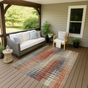 HomeRoots 5' X 8' Striped Khaki and Rust Washable Area Rug for Indoor & Outdoor Use - Durable & Stylish Decor 640889