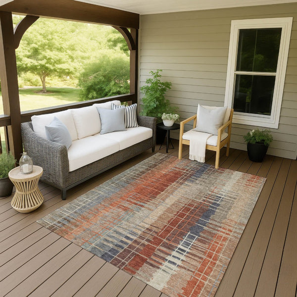 HomeRoots 5' X 8' Striped Khaki and Rust Washable Area Rug for Indoor & Outdoor Use - Durable & Stylish Decor 640889