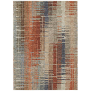 HomeRoots 5' X 8' Striped Khaki and Rust Washable Area Rug for Indoor & Outdoor Use - Durable & Stylish Decor 640889