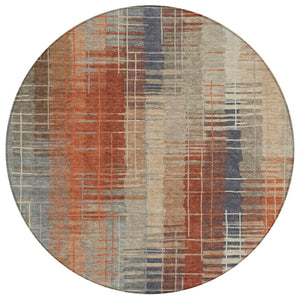 HomeRoots 8' Khaki and Rust Striped Round Area Rug - Durable, Washable Indoor/Outdoor Accent for Any Space! 640890