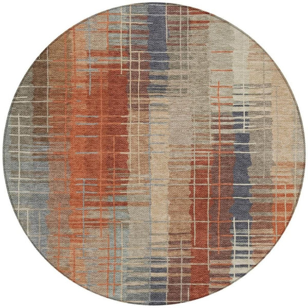 HomeRoots 8' Khaki and Rust Striped Round Area Rug - Durable, Washable Indoor/Outdoor Accent for Any Space! 640890