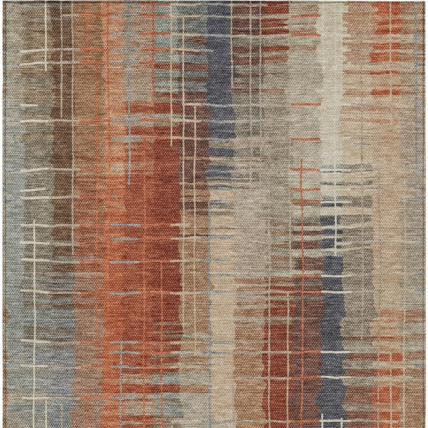 HomeRoots 9' Khaki and Rust Striped Washable Area Rug - Durable, Stylish Indoor/Outdoor Mat for High-Traffic Spaces 640892