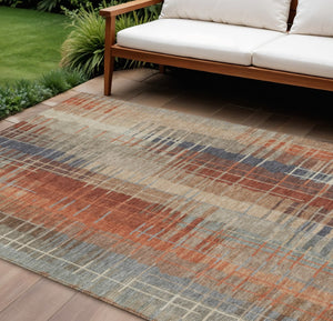 HomeRoots 9' Khaki and Rust Striped Washable Area Rug - Durable, Stylish Indoor/Outdoor Mat for High-Traffic Spaces 640892