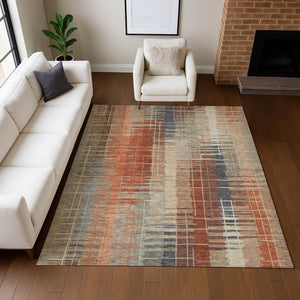 HomeRoots 9' Khaki and Rust Striped Washable Area Rug - Durable, Stylish Indoor/Outdoor Mat for High-Traffic Spaces 640892