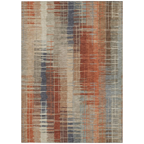 HomeRoots 10' Khaki and Rust Striped Washable Area Rug - Durable, Indoor/Outdoor, Stain-Resistant, Easy Care! 640893
