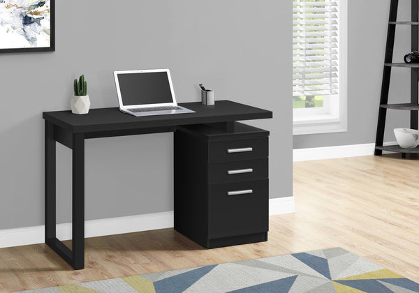English Elm Computer Desk with Reversible Drawer Unit and Floating Top, 3-Drawer Storage, Modern Office Compact Workstation Black 52 L x 27 W x 8 H B2710P219901