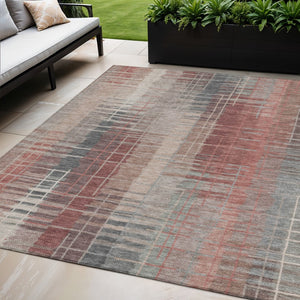 HomeRoots 5' X 8' Stylish Rust, Ivory & Gray Striped Washable Rug for Indoor/Outdoor Use – Durable & Versatile! 640895