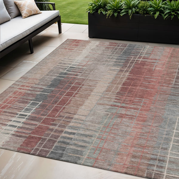 HomeRoots 5' X 8' Stylish Rust, Ivory & Gray Striped Washable Rug for Indoor/Outdoor Use – Durable & Versatile! 640895