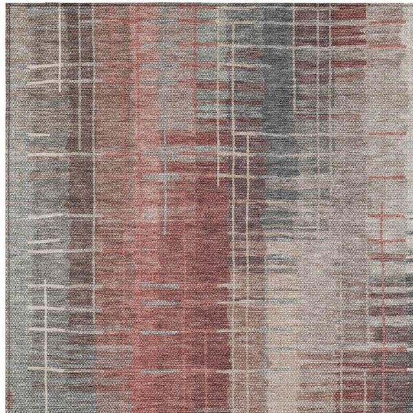 HomeRoots 5' X 8' Stylish Rust, Ivory & Gray Striped Washable Rug for Indoor/Outdoor Use – Durable & Versatile! 640895