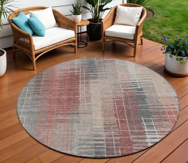 HomeRoots 8' Stylish Round Washable Area Rug in Rust, Ivory & Gray – Durable for Indoor & Outdoor Use! 640896