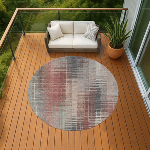 HomeRoots 8' Stylish Round Washable Area Rug in Rust, Ivory & Gray – Durable for Indoor & Outdoor Use! 640896