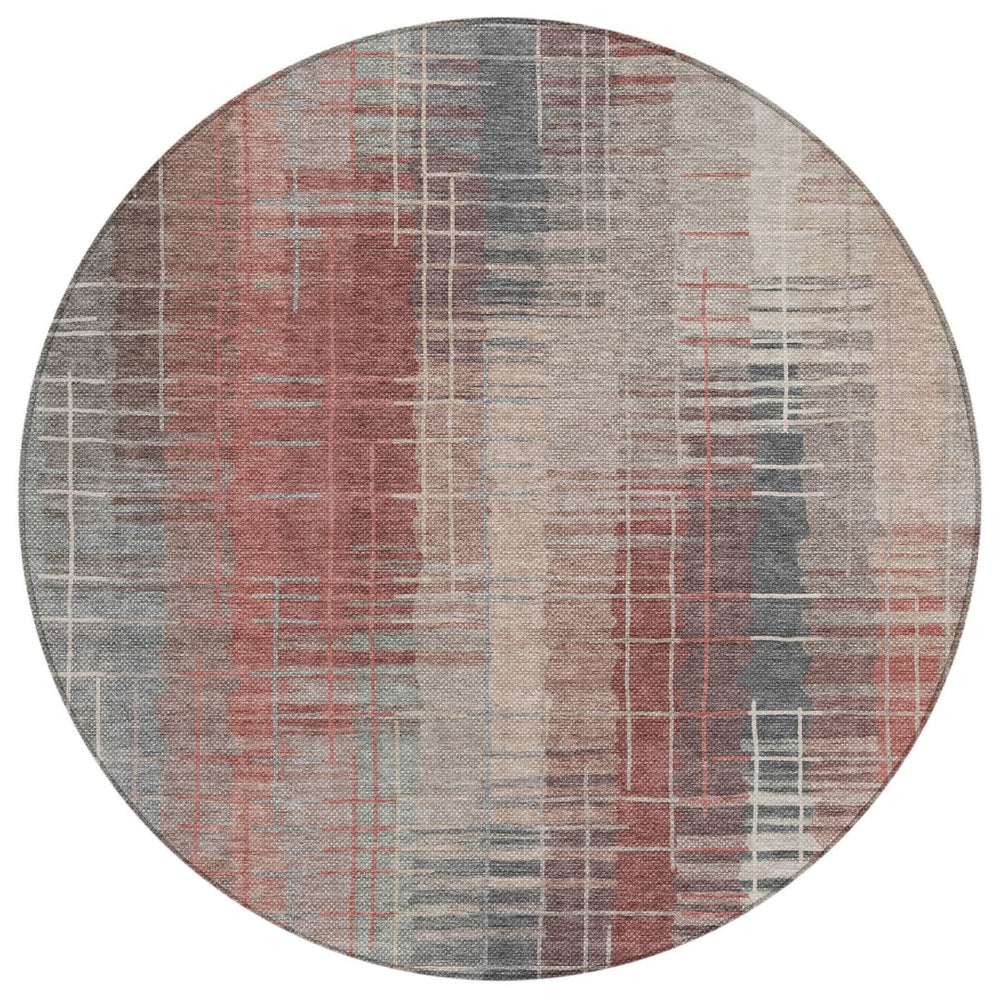 HomeRoots 8' Stylish Round Washable Area Rug in Rust, Ivory & Gray – Durable for Indoor & Outdoor Use! 640896