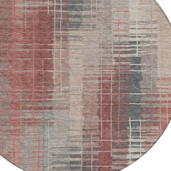 HomeRoots 8' Stylish Round Washable Area Rug in Rust, Ivory & Gray – Durable for Indoor & Outdoor Use! 640896