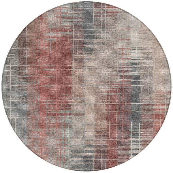 HomeRoots 8' Stylish Round Washable Area Rug in Rust, Ivory & Gray – Durable for Indoor & Outdoor Use! 640896