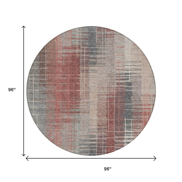 HomeRoots 8' Stylish Round Washable Area Rug in Rust, Ivory & Gray – Durable for Indoor & Outdoor Use! 640896