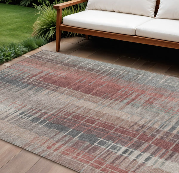 HomeRoots 8' X 10' Stylish Rust, Ivory & Gray Striped Washable Area Rug for Indoor/Outdoor Spaces - Durable Design 640897
