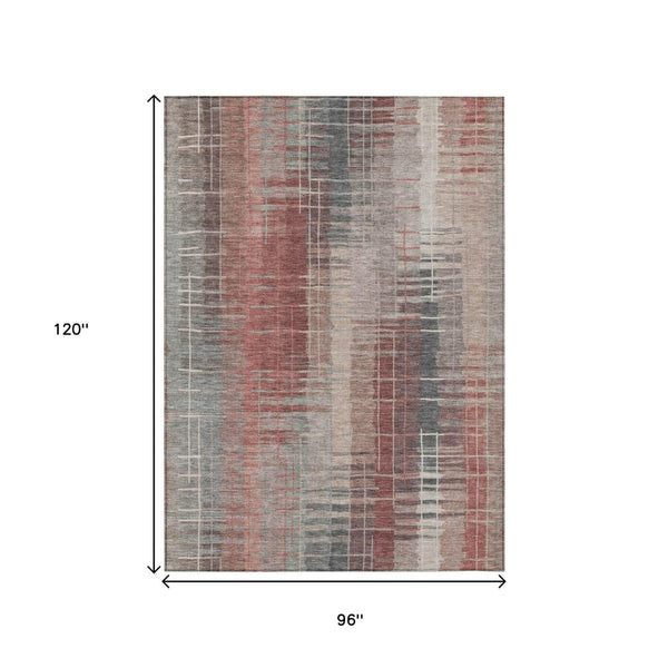 HomeRoots 8' X 10' Stylish Rust, Ivory & Gray Striped Washable Area Rug for Indoor/Outdoor Spaces - Durable Design 640897